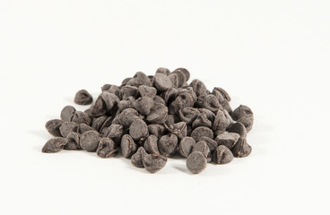 Chocolate chips against a white background