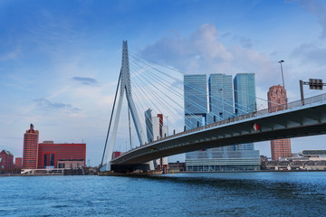 Fototapeta premium Erasmusbrug bridge in cloudy weather, Rotterdam