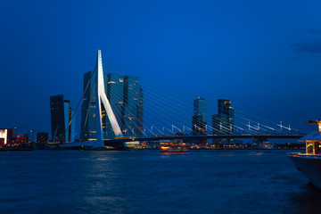 Fototapeta na wymiar Erasmusbrug bridge view at night in Rotterdam,