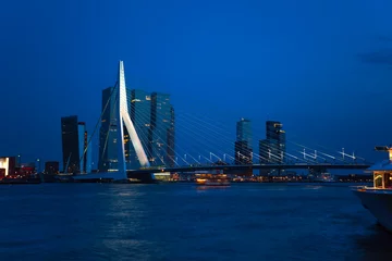 Foto op Canvas Erasmusbrug bridge view at night in Rotterdam, © Sergey Novikov