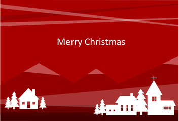 merry christmas background with houses and mountain