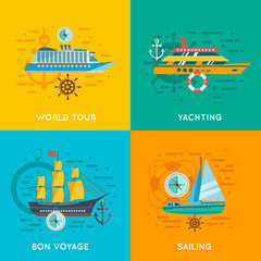 Nautical concept 4 flat icons square