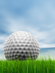 Obraz premium White golf ball in grass and sky