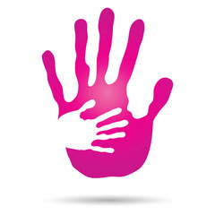 Conceptual mother and child hand print isolated