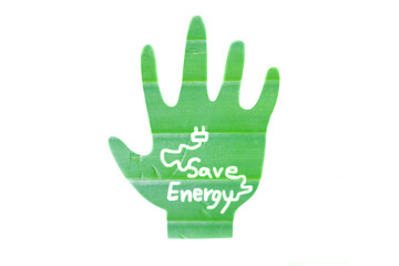 Banana leaf draw hand shape and write save energy