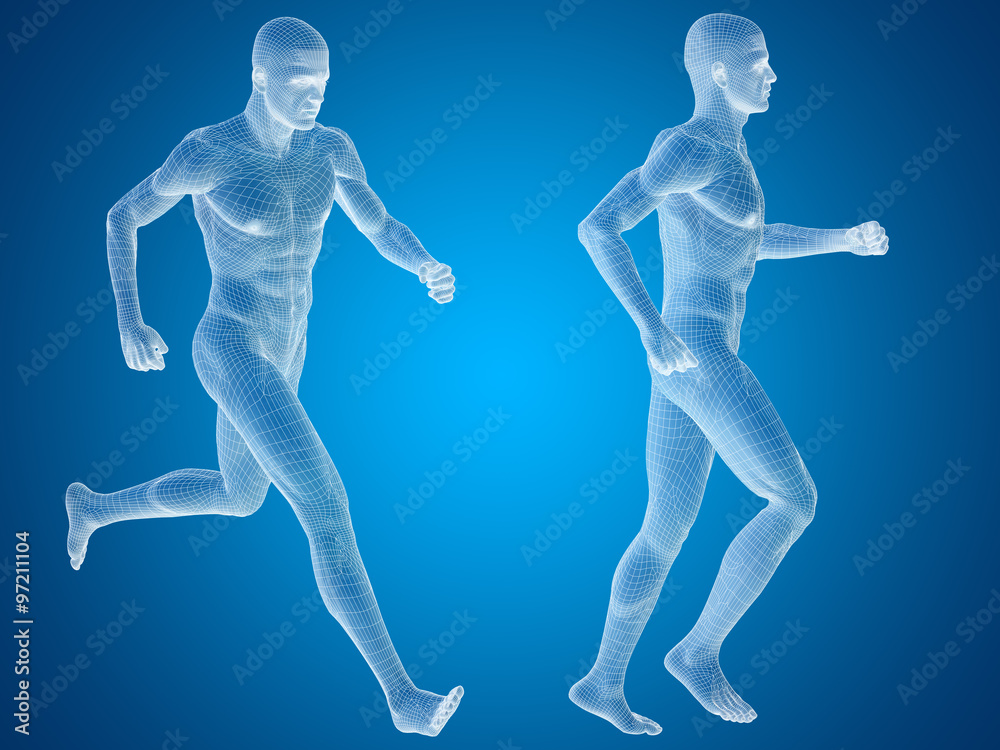 Poster conceptual man or human 3d anatomy or body on blue