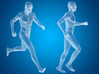 Conceptual man or human 3D anatomy or body on blue