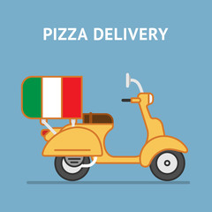 Pizza Delivery Hipster Scooter Illustration with trunk-box 