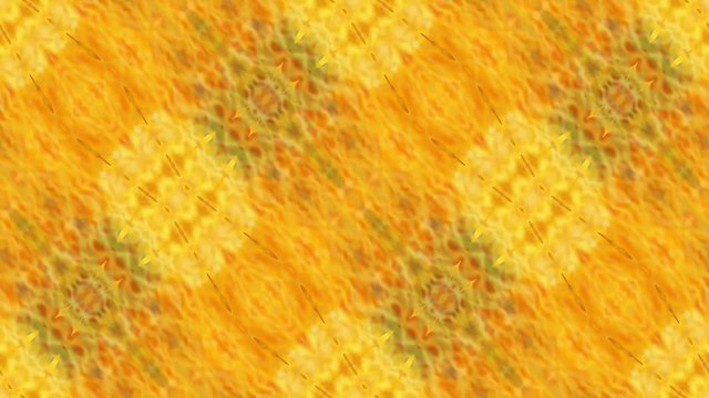 Seamless kaleidoscopic yellow pattern with electric rainbow glare. Loop full HD video.