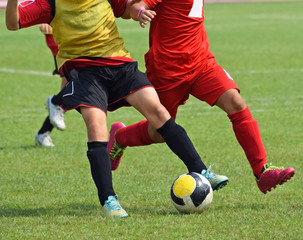 Young soccer players in action