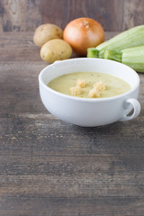 Zucchini soup with onion, garlic and potatoes