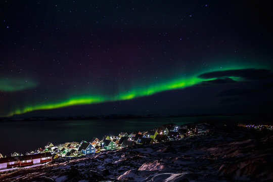 Greenlanic Northern lights nearby Nuuk