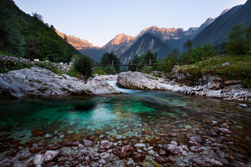 Sunset at the river Lepena in Triglav National Park, Slovenia