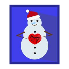 Snowy snowman in red Santa Clause hat