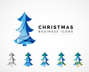 Set of abstract Christmas Tree Icons, business logo concepts, clean modern glossy design