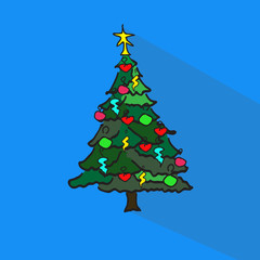 Christmas tree with balls and star at light background