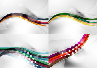 Set of abstract backgrounds. Curve wave lines with light and shadow effects