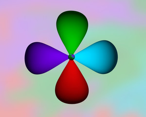 Fototapeta premium 4 лепестка. Объем. Синий, фиолетовый, красный и зеленый лепестков. Цветок логотип. Радужный фон 