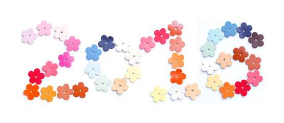 Year 2016, number design with colorful leather flower shaped on