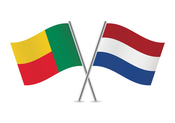 Benin and Netherlands flags. Vector illustration.