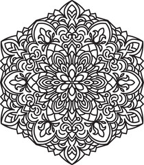 Abstract vector black round lace design in mono line style - man