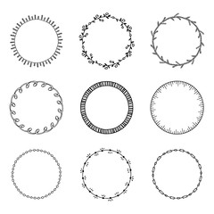 Set of hand drawn round frames.