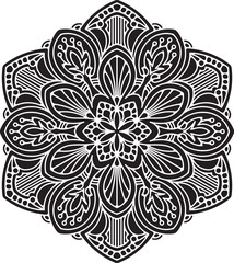 Abstract, vector black round lace design in mono line style - ma