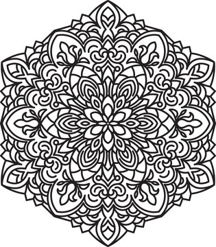 Abstract vector black round lace design in mono line style - man