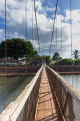 Fototapeta na wymiar View down the famous swinging bridge in Hanapepe Kauai