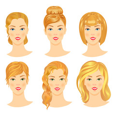 Set of  girls with different hairstyles.