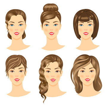 Set of  girls with different hairstyles.