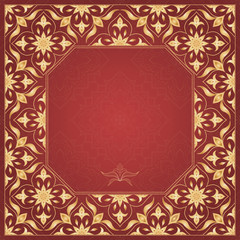 Vintage golden seamless frame on red.