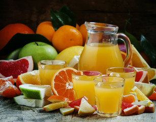 Naklejka na ściany i meble Citrus juice from oranges, tangerines, grapefruits, lemons, appl