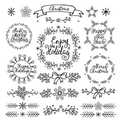 Christmas handdrawn design elements.