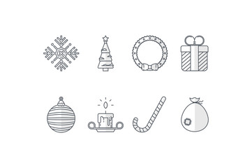 Christmas  colourles icons, line art, flat design