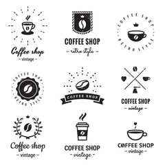 Coffee shop logo vintage vector set. Hipster and retro style. Perfect for your business design. - 97221757