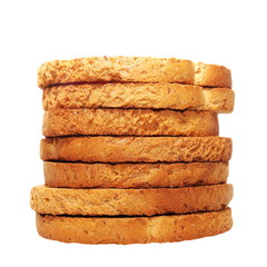pile rusks with wholewheat flour, bread sliced isolated, whole wheat dry rusk bread, wholemeal bread isolated on white background