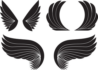Set of three pairs of black wings. Vector illustration.