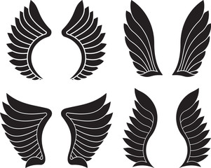 Set of four pairs of black wings. Vector illustration.