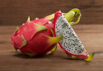 Dragon fruit on wooden background