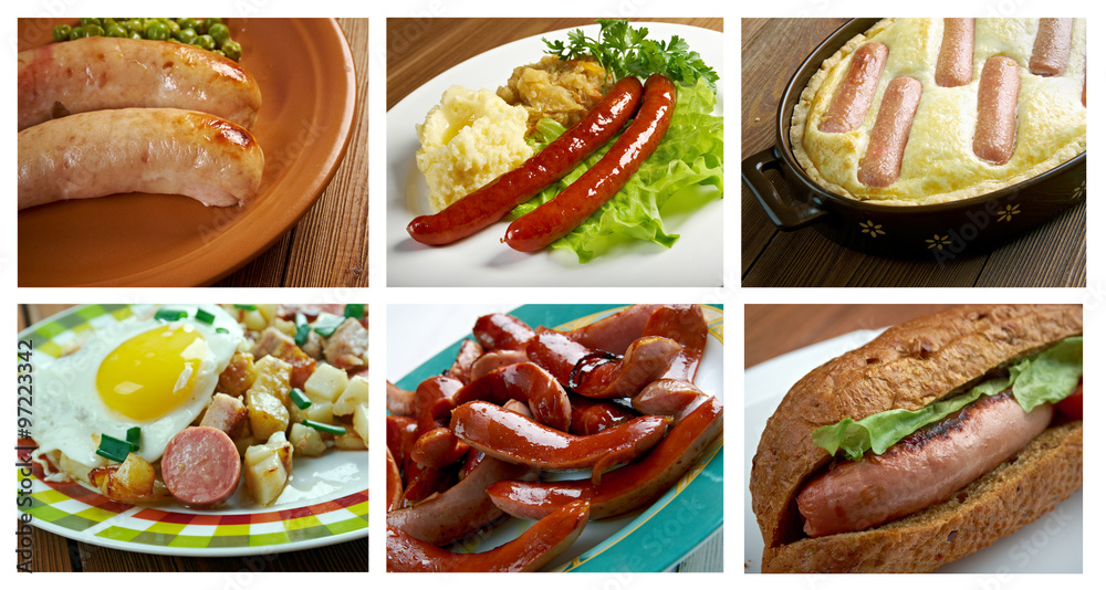 Canvas Prints Food set of different  meat sausages  . collage