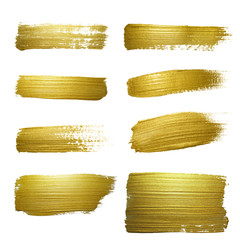 Gold paint smear stroke stain set.