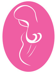 illustration of abstract white silhouette of a pregnant woman on a pink background