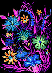 Naklejka premium flower background on black - watercolor painting on paper