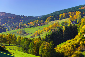 Beautiful colorful autumnal landscape of alsacien hills