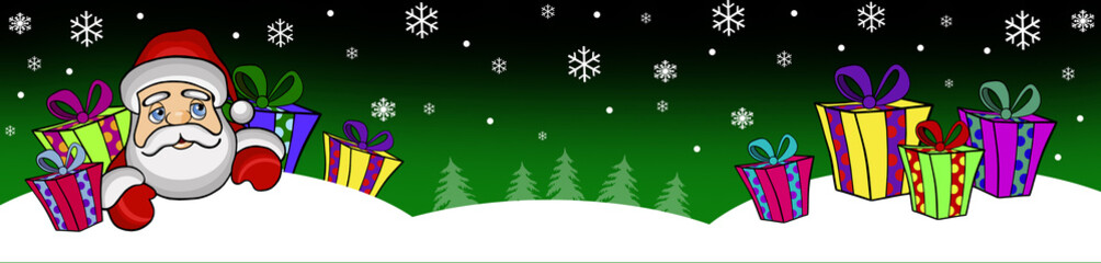Горизонтальный новогодний баннер Дед Мороз и подарки.   - 97226793