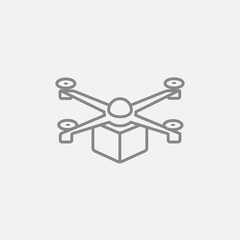 Drone delivering package line icon.