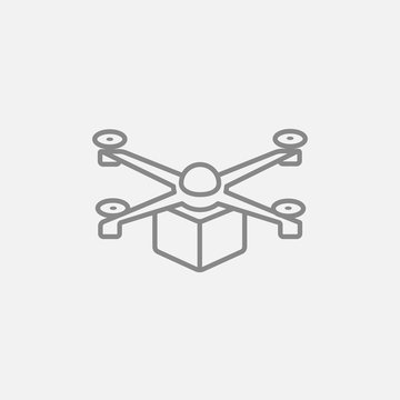 Drone Delivering Package Line Icon.