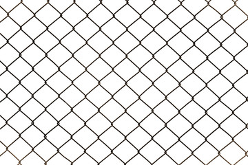 Rusty chain link fencing isolated on white background