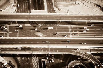 Top view of highway interchange in Dubai, UAE
